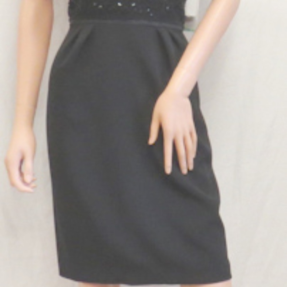LESLIE FAY Sleeveless Black Satin & Bead Social Dress 10 - Picture 6 of 6